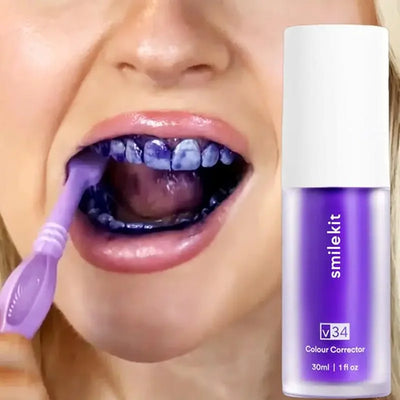 V34 30ml SMILEKIT Purple Whitening Toothpaste Remove Stains Reduce Yel